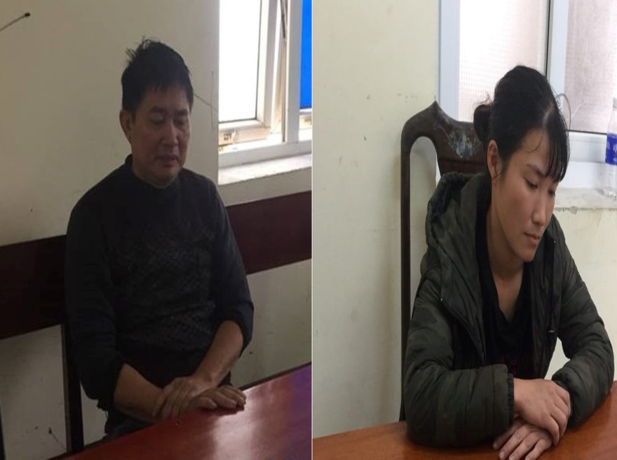 Tài xế Lĩnh và phụ xe Hiền tại cơ quan công an 