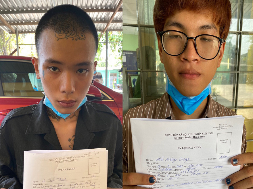 Thành và Giang tại cơ quan công an.