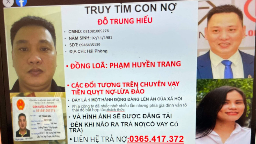 Hình ảnh 'truy tìm con nợ' ghép ảnh và thông tin nữ giám đốc ở Hải Phòng lan truyền trên mạng xã hội.