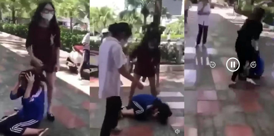 Hình ảnh nữ sinh Hải Phòng bị nhóm bạn đánh tập thể. 