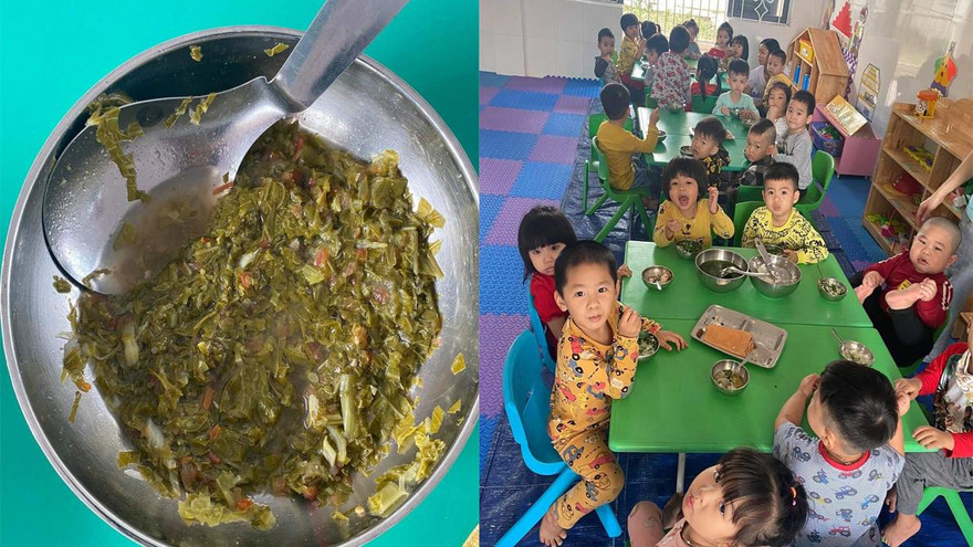Hình ảnh bữa ăn của trẻ tại Trường mầm non Dương Quan. Ảnh: Phụ huynh cung cấp