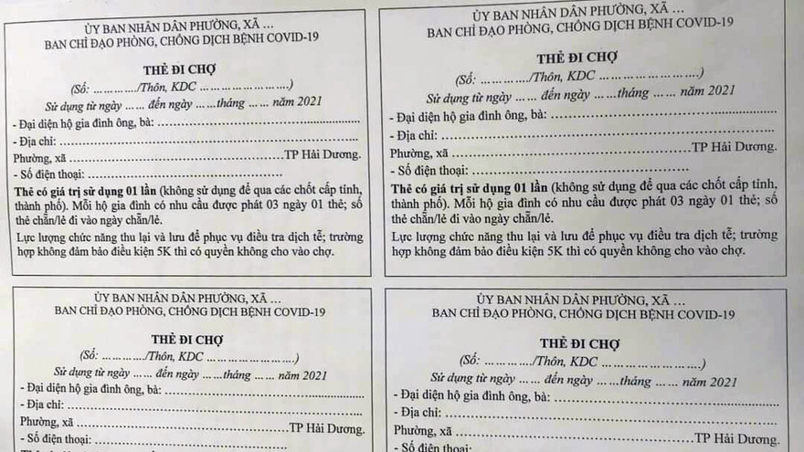 Mẫu thẻ đi chợ cho người dân TP Hải Dương.