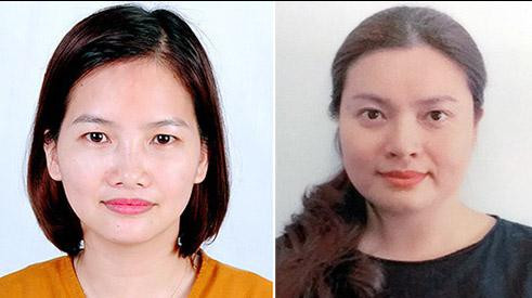Vũ Thị Thùy Dương (trái ảnh) và Nguyễn Hoàng Giang tại cơ quan công an.