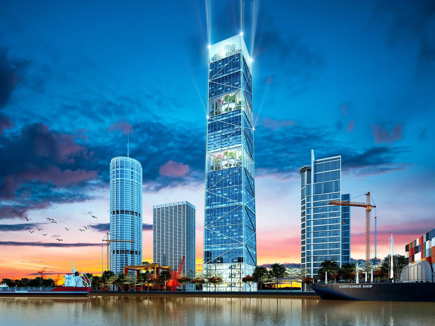 Mô phỏng tổ hợp khách sạn, trung tâm thương mại và văn phòng cho thuê 70 tầng ở Hải Phòng.