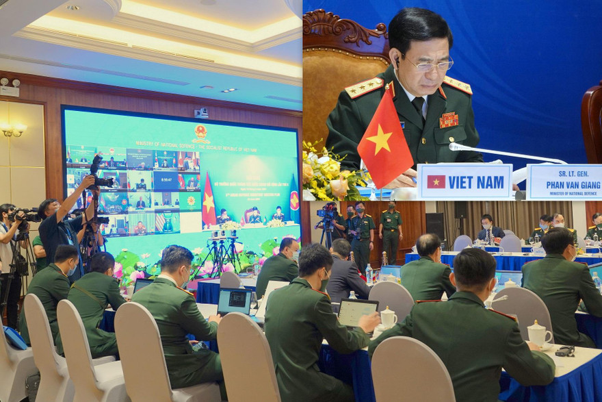 Bộ trưởng Quốc phòng Việt Nam và quan chức quốc phòng các nước dự ADMM+ lần thứ 8, sáng 16/6. Ảnh: Nguyễn Minh