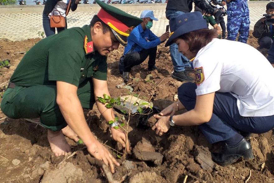 ĐVTN các lực lượng tham gia trồng cây phòng hộ đê tại ngày hội