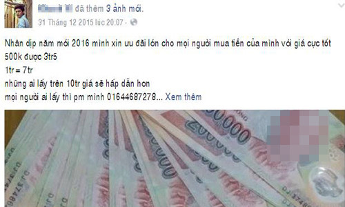 Tài khoản Facebook đăng hình ảnh rao bán tiền