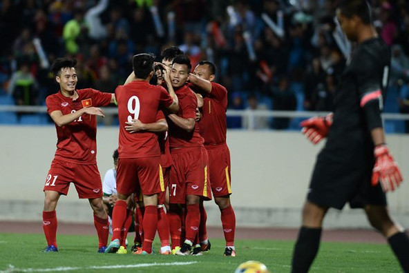 Niềm vui chiến thắng của tuyển Việt Nam. Ảnh: Zing