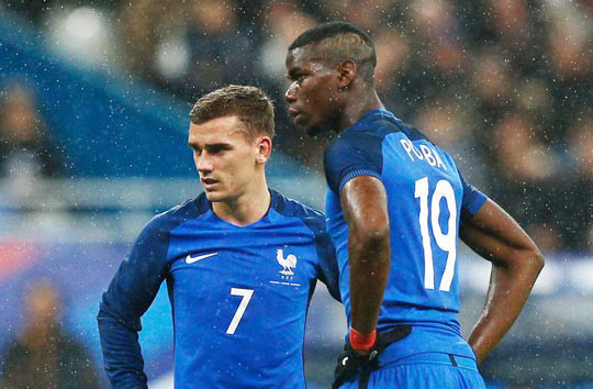 Griezmann (7) và Pogba là 2 cầu thủ được kỳ vọng cho một chiến thắng trước tuyển Đức.
