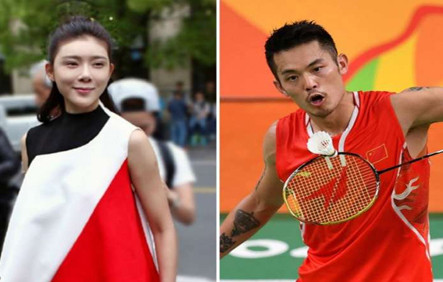 Lin Dan (phải) và người mẫu Triệu Nhã Kỳ 