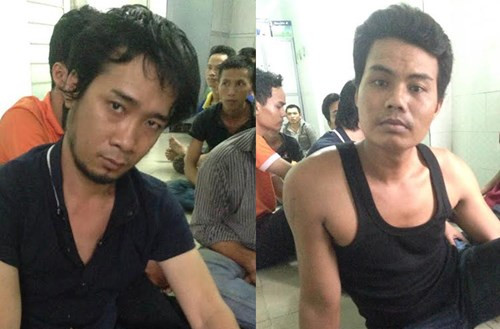 Đối tượng Trần Văn Quân (bìa trái) và Thạch Hoàng Na tại cơ quan điều tra.