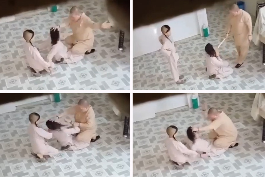 Sư cô tát liên tiếp vào mặt bé gái. Ảnh cắt từ Clip.