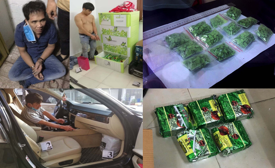 Các đối tượng trong đường dây và tang vật bị thu giữ.