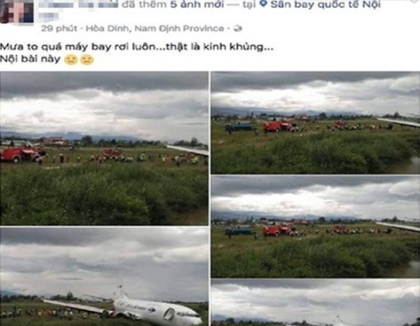 Dòng trạng thái máy bay rơi được người phụ nữ đăng tải trên mạng xã hội.