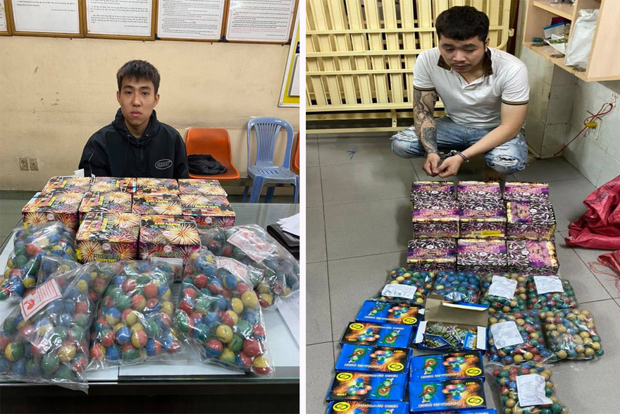 Hai thanh niên buôn bán pháo nổ trái phép bị bắt.
