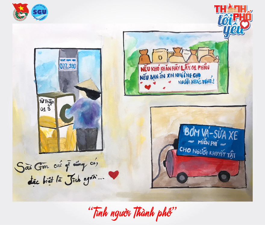 Sinh viên Đại học Sài Gòn khắc họa vẻ đẹp thành phố qua sản phẩm ký hoạ 