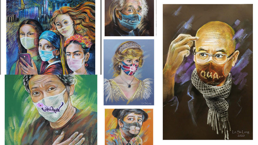 Vẽ tranh người nổi tiếng cùng khẩu trang 'thần thái'