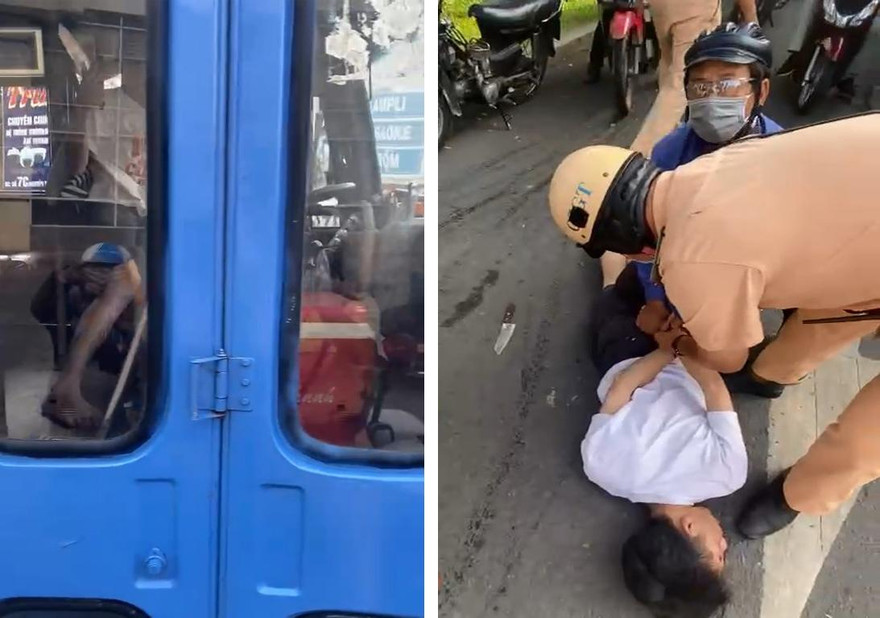 CSGT khống chế nam thanh niên.