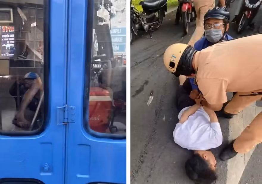 CSGT khống chế nam thanh niên.