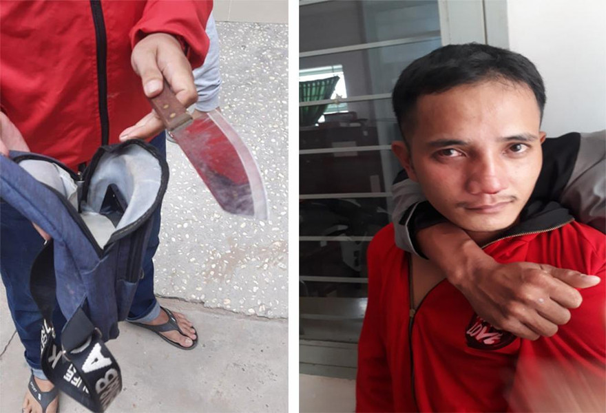 Tuấn bị 'bắt nóng' khi đang nhận tiền của nạn nhân.