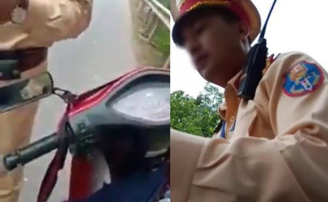 Hình ảnh tổ CSGT tỉnh Vĩnh Phúc bị người dân tố lạm quyền. Ảnh: Cắt từ clip