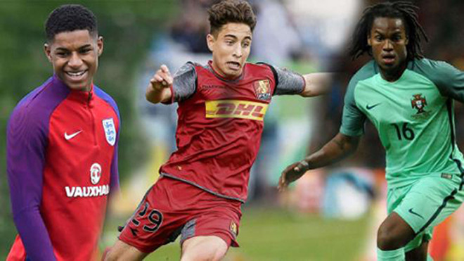 Rashford (trái), Mor và Sanches là ba cầu thủ trẻ nhất dự Euro 2016. 