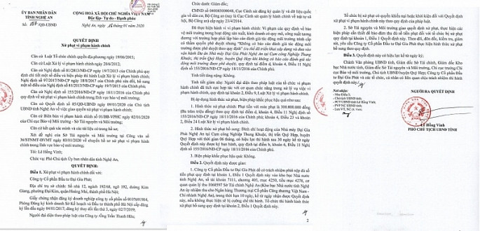 UBND tỉnh Nghệ An xử phạt một công ty ở Hà Nội do vi phạm môi trường