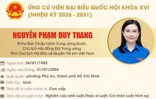 Chị Nguyễn Phạm Duy Trang ứng cử đại biểu Quốc hội khóa XVI