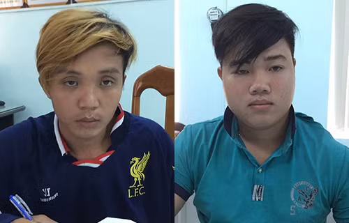 Lĩnh và Tâm tại cơ quan điều tra. Ảnh: Công an cung cấp