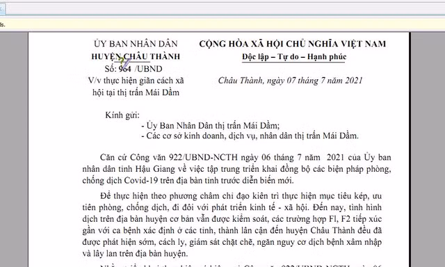 Chủ tịch huyện ở Hậu Giang lý giải Công văn gây hoang mang dư luận