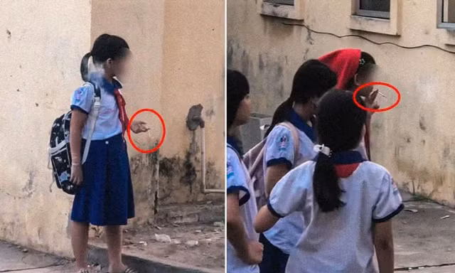 Xôn xao clip học sinh tiểu học hút thuốc trong trường