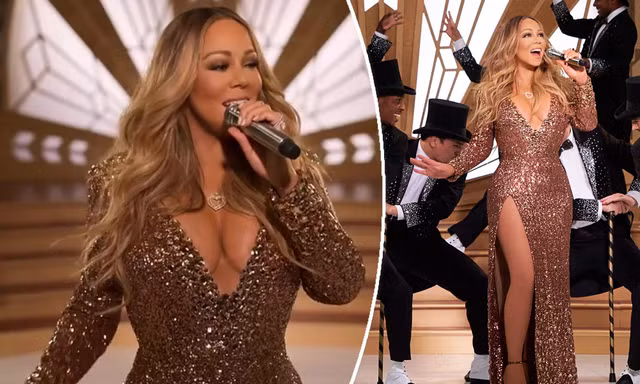 Mặc váy đính vàng nặng gần 30kg khoe vòng 1 ‘khủng’, Mariah Carey cần 6 đàn ông hộ tống