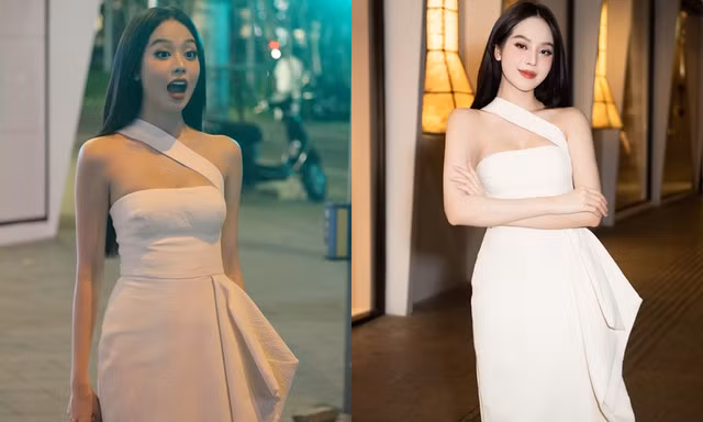 Tự tin tạo dáng nhưng Thanh Thủy vô tình chọn nhầm chiếc váy có chi tiết éo le