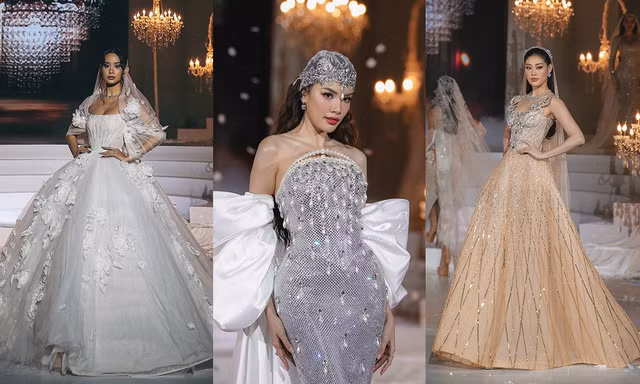 Dàn Hoa hậu đình đám hóa cô dâu cổ điển trong đầm cưới của Chung Thanh Phong