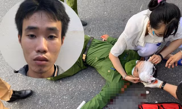 Đối tượng Anh (ảnh nhỏ) và hiện trường cán bộ công an bị thương.