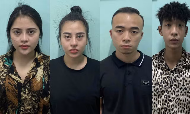 Hạnh, Trang, Hiếu và Tú. Ảnh Công an cung cấp.