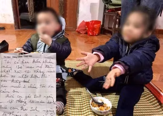 Hai cháu bé cùng bức thư tìm thấy trên người.