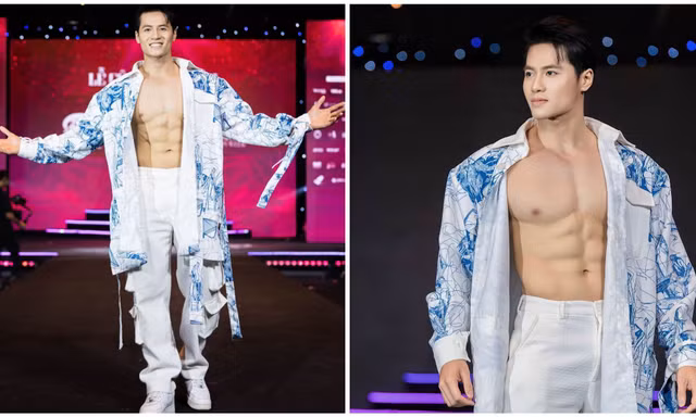 Nam vương Đặng Hiếu Đức cuồn cuộn 6 múi diễn Vedette mở màn show thời trang