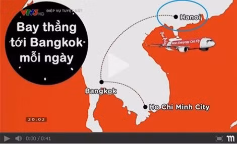 Trong hình ảnh minh họa đường bay, vị trí thủ đô Hà Nội bị "di dời" sang lãnh thổ Trung Quốc - Ảnh: Chụp màn hình