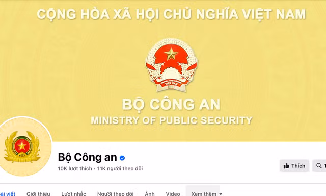 Trang thông tin Bộ Công an có tích xanh Facebook