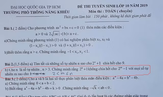 Đề thi Toán vào lớp 10 Phổ thông Năng khiếu gặp sai sót