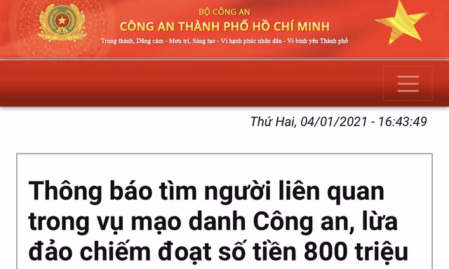 Người đàn ông trình báo bị công an 'dỏm' lừa chuyển 800 triệu đồng