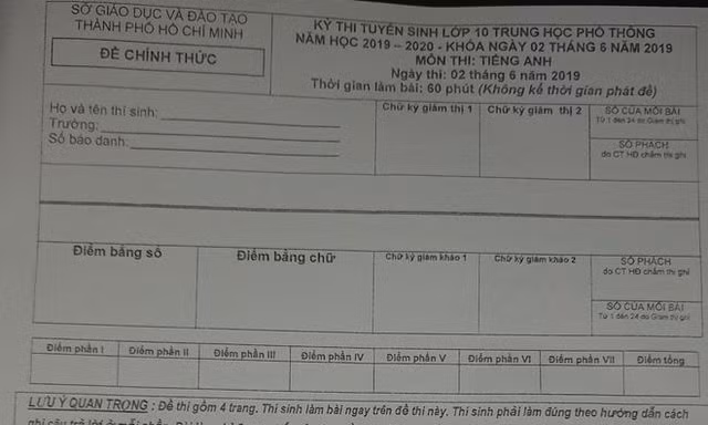 Tuyển sinh lớp 10 TPHCM: Đề thi, gợi ý lời giải môn tiếng Anh