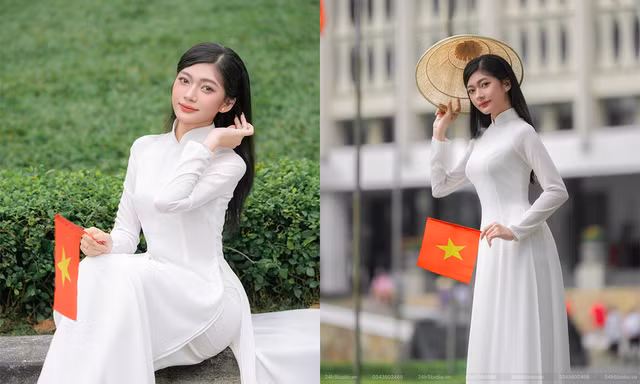 Nữ sinh HUTECH dịu dàng trong tà áo dài trước Dinh Độc Lập 