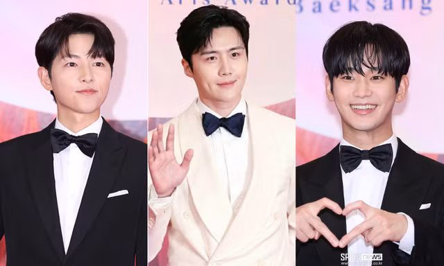 Thảm đỏ Baeksang 2024: Kim Soo Hyun gợi nhớ chú rể Hyun Woo, Song Joong Ki lịch lãm