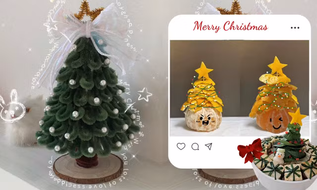 Cây thông Giáng sinh độc lạ: Từ kẽm nhung móc len tới rau củ quả, đã đẹp còn ăn được