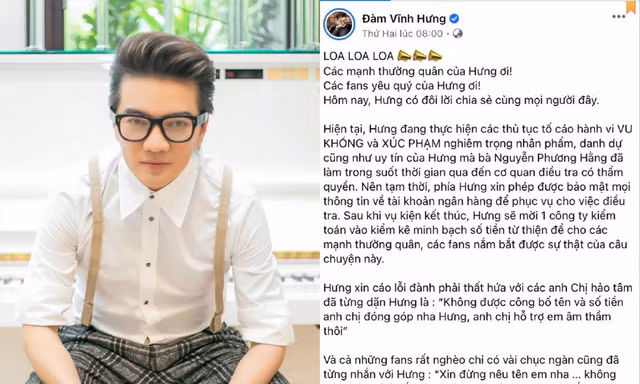 Trong khi Trấn Thành, Ðại Nghĩa công bố sao kê, Ðàm Vĩnh Hưng tuyên bố chỉ sao kê với cơ quan chức năng