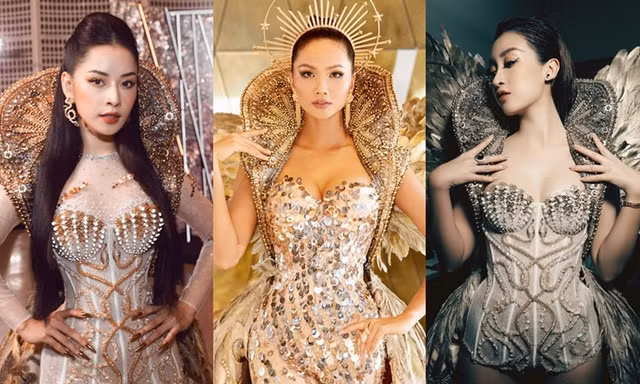 Chi Pu có quá can đảm khi dám diện chiếc váy 40kg “đụng hàng” Hoa hậu Mỹ Linh & H’Hen Niê?