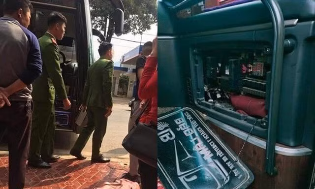 Cơ quan chức năng kiểm tra chiếc xe khách.