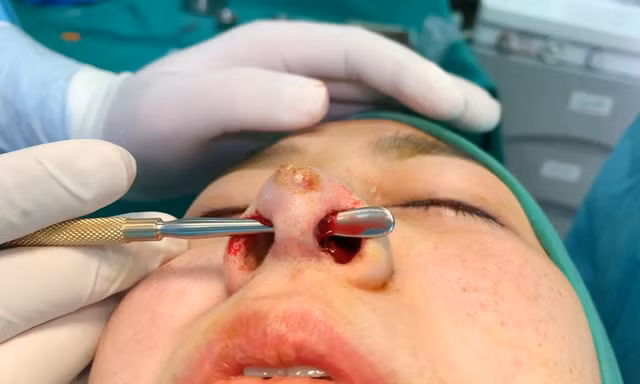 Cận cạnh vách ngăn toang hoắc, xuyên thủng mũi